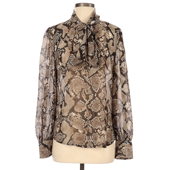 ALTUZARRA Python Print Georgette Bow Blouse - Picture 2 of 9